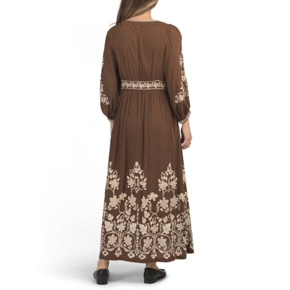 MAX STUDIO Brown Three-quarter Sleeve Floral Print Maxi Dress - Picture 2 of 2
